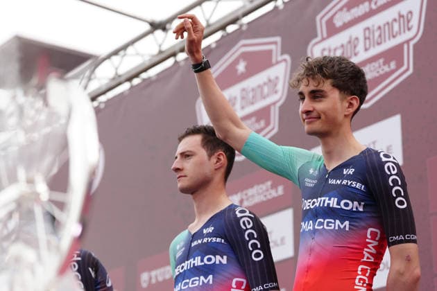 DECATHLON CMA CGM TEAM during the team presentation of the Strade Bianche e Strade Bianche Women cycling race in Siena - Tuscany - Italy - Friday, March 6 2026. - cycling  Copyright: xPaolone xLaPressex