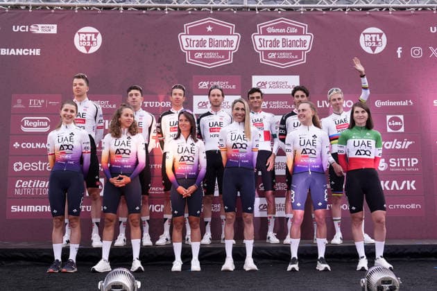 UAE TEAM ADQ UAE TEAM EMIRATES XRG during the team presentation of the Strade Bianche e Strade Bianche Women cycling race in Siena, Tuscany - Italy - Friday, March 6, 2026. - cycling  Copyright: xFabioxFerrari LaPressex