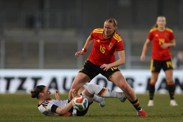 Margaux MartlÃ Belgium and Sophie Weidauer Germany in a duel during the match between Germany U23 and Belgium U23, Lohrheidestadion on 06 March 2026 in Bochum, Germany Photo by Oliver Kaelke DeFodi Images Margaux MartlÃ Belgium and Sophie Weidauer Germany battle for the ball during the match between Germany and Belgium at Lohrheidestadion on March 6, 2026 in Bochum, Germany Photo by Oliver Kaelke DeFodi Images DFL regulations prohibit any use of photographs as image sequences and or quasi video Photo by Oliver Kaelke DeFodi Images
