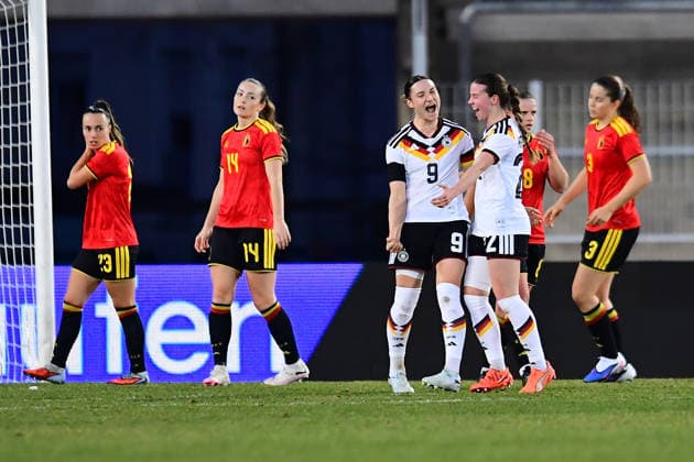 Soccer Women U23 international match Germany Belgium on 06 03 2026 at Lohrheidestadion in Bochum Wattenscheid Sophie Weidauer Germany is happy about the 1 0 DFB regulations prohibit any use of photographs as image sequences and or quasi video Nordrhein Westfalen Germany