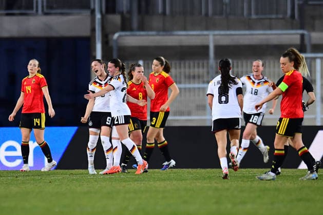Soccer Women U23 international match Germany Belgium on 06 03 2026 at Lohrheidestadion in Bochum Wattenscheid Sophie Weidauer Germany is happy about the 1 0 DFB regulations prohibit any use of photographs as image sequences and or quasi video Nordrhein Westfalen Germany