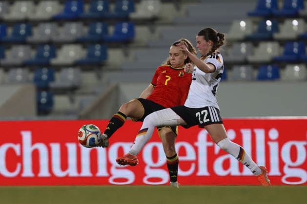Alixe Bosteels Belgium and Sarah Mattner Trembleau Germany in a duel during the match between Germany U23 and Belgium U23, Lohrheidestadion on 06 March 2026 in Bochum, Germany Photo by Oliver Kaelke DeFodi Images Alixe Bosteels Belgium and Sarah Mattner Trembleau Germany battle for the ball during the match between Germany and Belgium at Lohrheidestadion on March 6, 2026 in Bochum, Germany Photo by Oliver Kaelke DeFodi Images DFL regulations prohibit any use of photographs as image sequences and or quasi video Photo by Oliver Kaelke DeFodi Images