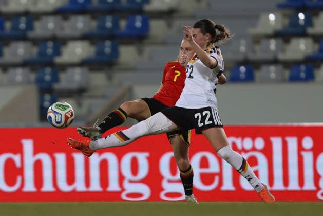 Alixe Bosteels Belgium and Sarah Mattner Trembleau Germany in a duel during the match between Germany U23 and Belgium U23, Lohrheidestadion on 06 March 2026 in Bochum, Germany Photo by Oliver Kaelke DeFodi Images Alixe Bosteels Belgium and Sarah Mattner Trembleau Germany battle for the ball during the match between Germany and Belgium at Lohrheidestadion on March 6, 2026 in Bochum, Germany Photo by Oliver Kaelke DeFodi Images DFL regulations prohibit any use of photographs as image sequences and or quasi video Photo by Oliver Kaelke DeFodi Images