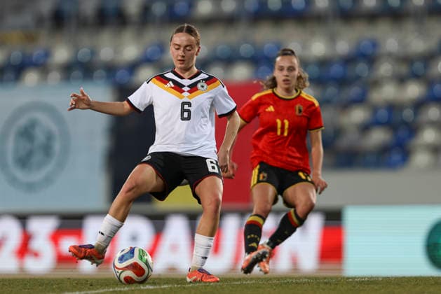 Sofie Zdebel Germany in action, on the ball, single action during the match between Germany U23 and Belgium U23, Lohrheidestadion on 06 March 2026 in Bochum, Germany Photo by Oliver Kaelke DeFodi Images Sofie Zdebel Germany controls the ball during the match between Germany and Belgium at Lohrheidestadion on March 6, 2026 in Bochum, Germany Photo by Oliver Kaelke DeFodi Images DFL regulations prohibit any use of photographs as image sequences and or quasi video Photo by Oliver Kaelke DeFodi Images