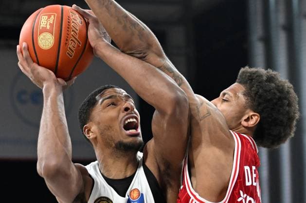 BAMBERG 06 03 2026 Basketball easycredit 1 Basketball Bundesliga 22 Matchday Bamberg Baskets vs Basketball Lions Braunschweig David NGuessan 1, Basketball Lions Braunschweig vs Demarcus Demonia 8, Bamberg Baskets Bamberg Baskets vs Basketball Lions Braunschweig