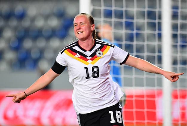 Soccer Women U23 international match Germany Belgium on 06 03 2026 at Lohrheidestadion in Bochum Wattenscheid Goal celebration to 2 1 by Luca Birkholz Germany DFB regulations prohibit any use of photographs as image sequences and or quasi video Nordrhein Westfalen Germany