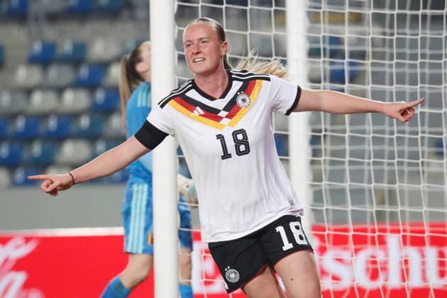 Wattenscheid, Germany 06 March 2026 Womens U23 international 2025 2026 Germany v Belgium Pictured Luca Birkholz Germany cheer after their goal to make it 2 1 Lohrheidestadion Nordrhein Westfalen Copyright: xFotostandx xvanxderxVeldenx