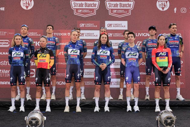 CICLISMO - Ciclismo Su Strada - Strade Bianche 2026 AG Insurance - Soudal Team and Soudal Quick-Step, during the Strade Bianche Credit Agricole 2026, Teams presentation, cyling event on 6 March 2026 in Siena, Italy during Strade Bianche 2026, Street Cycling race in Siena, Italy, March 07 2026 Siena Italy  Copyright: xIPAxSport ABACAx