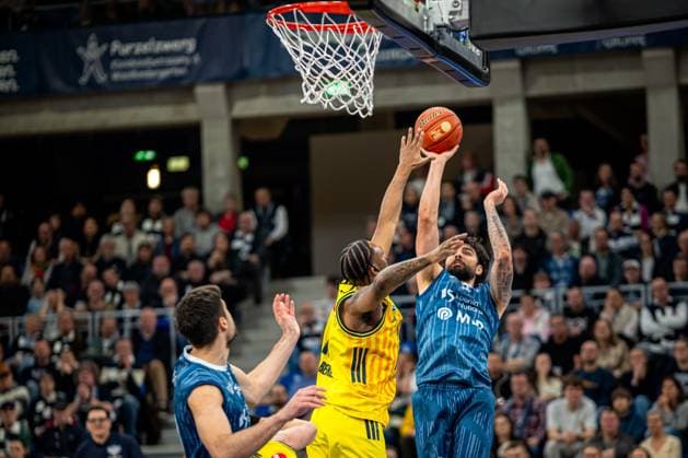 Game action with Marcel Keßen 15 MLP Academics Heidelberg against a player from Alba Berlin easyCredit BBL MLP Academics Heidelberg - Alba Berlin 06 03 2026 Copyright: xspeedshotx