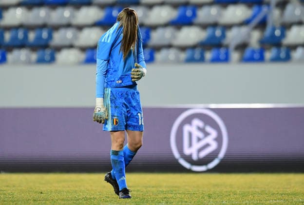 Soccer Women U23 international match Germany Belgium on 06 03 2026 at Lohrheidestadion in Bochum Wattenscheid Marie Elferink Belgium is disappointed DFB regulations prohibit any use of photographs as image sequences and or quasi video Nordrhein Westfalen Germany