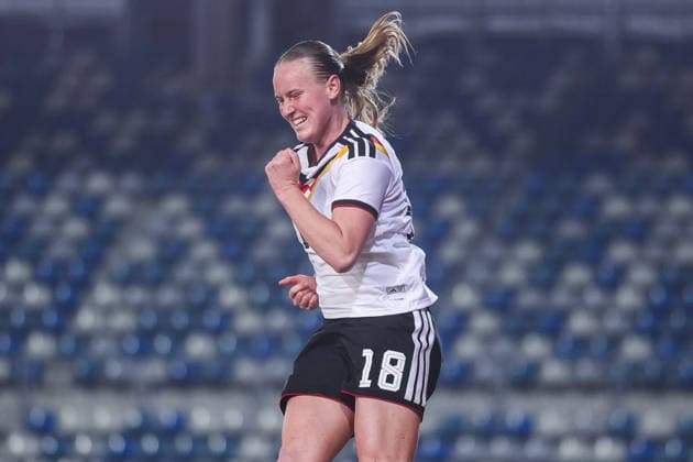 Soccer Women U23 international match Germany Belgium on 06 03 2026 at Lohrheidestadion in Bochum Goal celebration to 2 1 by Luca Birkholz Germany DFB regulations prohibit any use of photographs as image sequences and or quasi video xJRx