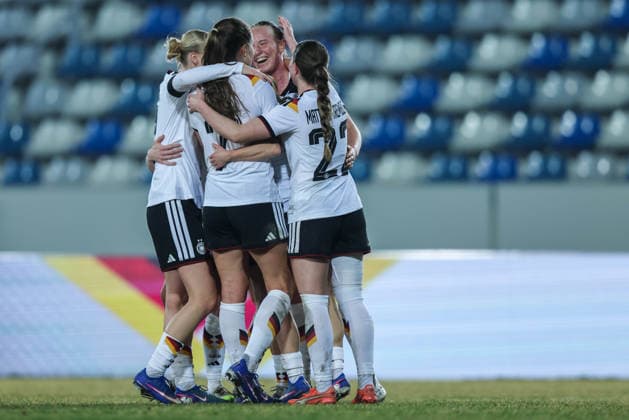 Soccer Women U23 international match Germany Belgium on 06 03 2026 at Lohrheidestadion in Bochum Goal celebration to 3 2 by Luca Birkholz Germany DFB regulations prohibit any use of photographs as image sequences and or quasi video xJRx