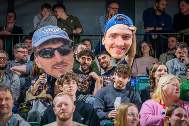 1 Basketball Bundesliga, easyCredit BBL, Season 2025 2026, Men, Main Round, 22 Matchday, 06 03 2026, RASTA Vechta Science City Jena The fans of Science City Jena during the game Vechta RASTA Dome Lower Saxony Germany