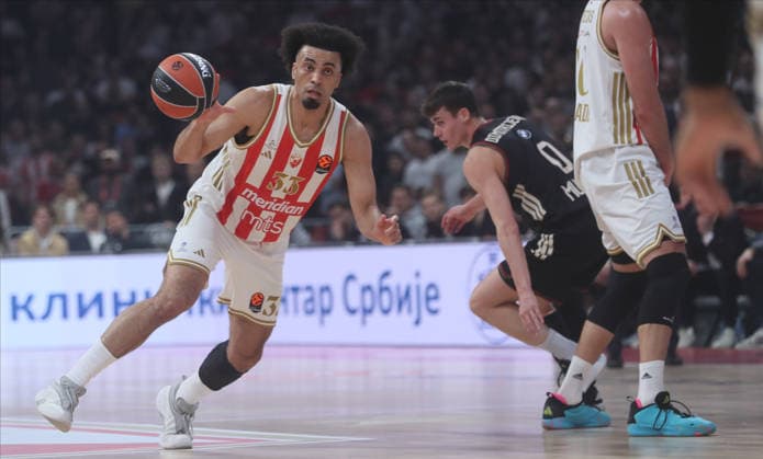 CRVENA ZVEZDA vs BAYERN JORDAN NWORA, basketball player of Crvena zvezda, during Euroleague match against Bayern Munchen, at Belgrade Arena. Belgrade, 06.03.2026. photo: MN Press photo BASKETBALL, EUROLEAGUE, CRVENA ZVEZDA, BAYERN Belgrade Belgrade Arena Serbia Copyright: xMNxPressx