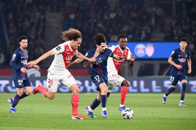Paris Saint-Germain FC v AS Monaco FC - Ligue 1 McDonald s 2025 2026 25 Wout FAES (asm) - 17 VITINHA (psg) - 09 Folarin BALOGUN (asm) during the Ligue 1 McDonald s match between Paris and Monaco FC at Parc des Princes on March 6, 2026 in Paris, France. Paris France  Copyright: xFEPx 776348316