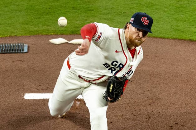 Jack Anderson of Great Britain throws a pitch during a World Baseball Classic game between Great Britain and Mexico at Daikin Park in Houston, United States, 06 March 2026. World Baseball Classic: Great Britain vs Mexico !ACHTUNG: NUR REDAKTIONELLE NUTZUNG!  Copyright: xCarlosxRamírezx AMDEP1983 20260306-55019617139_1