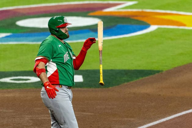 Rowdy Tellez of Mexico reacts during a World Baseball Classic game between Great Britain and Mexico at Daikin Park in Houston, United States, 06 March 2026. World Baseball Classic: Great Britain vs Mexico !ACHTUNG: NUR REDAKTIONELLE NUTZUNG!  Copyright: xCarlosxRamírezx AMDEP1998 20260306-55019617161_1