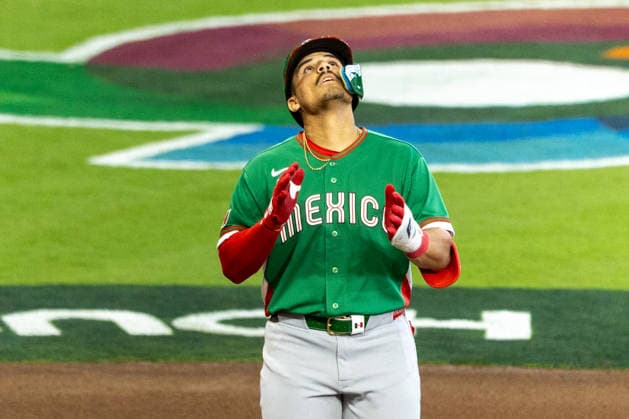 Nacho Alvarez Jr. of Mexico reacts during a World Baseball Classic game between Great Britain and Mexico at Daikin Park in Houston, United States, 06 March 2026. World Baseball Classic: Great Britain vs Mexico !ACHTUNG: NUR REDAKTIONELLE NUTZUNG!  Copyright: xCarlosxRamírezx AMDEP1994 20260306-55019617180_1