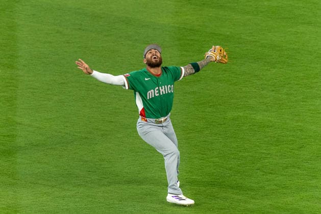 Joey Ortiz of Mexico reacts during a World Baseball Classic game between Great Britain and Mexico at Daikin Park in Houston, United States, 06 March 2026. World Baseball Classic: Great Britain vs Mexico !ACHTUNG: NUR REDAKTIONELLE NUTZUNG!  Copyright: xCarlosxRamírezx AMDEP1996 20260306-55019617164_1