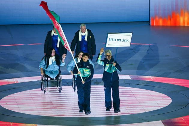 ITALY, VERONA - MARCH 6, 2026: The Belarusian national team, Nationalteam during the opening ceremony of 2026 Paralympic Winter games, Winterspiele,Spiele, Summer games at the Verona Arena 2026 Paralympic Winter Games: Opening Ceremony  - ZUMAt113 20260306_zaa_t113_451 Copyright: xMikhailxTereshchenkox