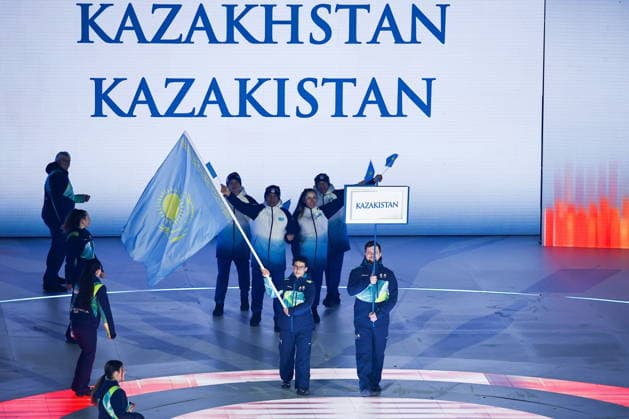 ITALY, VERONA - MARCH 6, 2026: Kazakhstan s national team, Nationalteam during the opening ceremony of 2026 Paralympic Winter games, Winterspiele,Spiele, Summer games at the Verona Arena 2026 Paralympic Winter Games: Opening Ceremony  - ZUMAt113 20260306_zaa_t113_476 Copyright: xMikhailxTereshchenkox