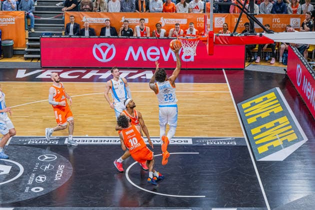 1 Basketball Bundesliga, easyCredit BBL, Season 2025 2026, Men, Main Round, 22 Matchday, 06 03 2026, RASTA Vechta Science City Jena Javon Franklin 22 Science City Jena at basketball Vechta RASTA Dome Lower Saxony Germany