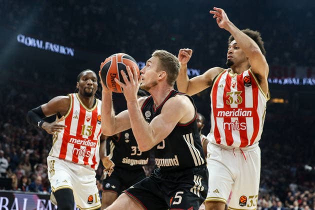 Crvena Zvezda Meridianbet v FC Bayern Munich - Euroleague BELGRADE, SERBIA - MARCH 06: Players in action during the EuroLeague Regular Season Round 30 match between Crvena Zvezda Meridianbet Belgrade and FC Bayern Munich at Belgrade Arena on March 06, 2026 in Belgrade, Serbia. Filip Stevanovic Anadolu Belgrade Serbia. Editorial use only. Please get in touch for any other usage.  Copyright: x2026xAnadoluxFilipxStevanovicx