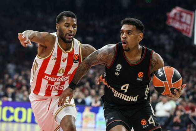 Crvena Zvezda Meridianbet v FC Bayern Munich - Euroleague BELGRADE, SERBIA - MARCH 06: Xavier Rathan-Mayes (4) of FC Bayern Munich in action during the EuroLeague Regular Season Round 30 match between Crvena Zvezda Meridianbet Belgrade and FC Bayern Munich at Belgrade Arena on March 06, 2026 in Belgrade, Serbia. Filip Stevanovic Anadolu Belgrade Serbia. Editorial use only. Please get in touch for any other usage.  Copyright: x2026xAnadoluxFilipxStevanovicx