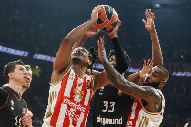Crvena Zvezda Meridianbet v FC Bayern Munich - Euroleague BELGRADE, SERBIA - MARCH 06: Players in action during the EuroLeague Regular Season Round 30 match between Crvena Zvezda Meridianbet Belgrade and FC Bayern Munich at Belgrade Arena on March 06, 2026 in Belgrade, Serbia. Filip Stevanovic Anadolu Belgrade Serbia. Editorial use only. Please get in touch for any other usage.  Copyright: x2026xAnadoluxFilipxStevanovicx