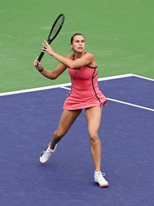 INDIAN WELLS, CA - MARCH 06: Aryna Sabalenka (RUS) heads for the ball during a WTA, Tennis Damen tennis match during the BNP Paribas Open played on March 6, 2026 at the Indian Wells Tennis Garden in Indian Wells, CA. (Photo by John Cordes Icon Sportswire) TENNIS: MAR 06 BNP Paribas Open EDITORIAL USE ONLY Icon506260306034