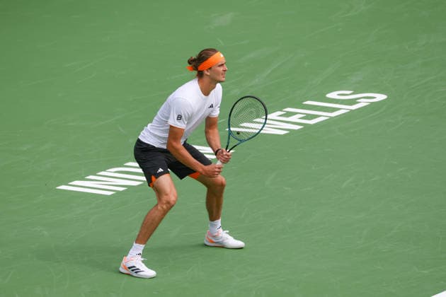 INDIAN WELLS, CA - MARCH 06: Alexander Zverev (GER) receives serve during the BNP Paribas Open on March 6, 2026 at Indian Wells Tennis Garden in Indian Wells, CA. (Photo by George Walker Icon Sportswire) TENNIS: MAR 06 BNP Paribas Open EDITORIAL USE ONLY Icon260306011