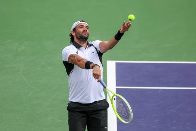 INDIAN WELLS, CA - MARCH 06: Matteo Berrettini (ITA) serves during the BNP Paribas Open on March 6, 2026 at Indian Wells Tennis Garden in Indian Wells, CA. (Photo by George Walker Icon Sportswire) TENNIS: MAR 06 BNP Paribas Open EDITORIAL USE ONLY Icon260306004