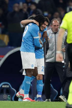 Serie a football match SSC Napoli vs Torino Napoli s Macedonian midfielder Eljif Elmas celebrates after scoring a goal of 2-0 during the Serie A football match between SSC Napoli and Torino at the Diego Armando Maradona Stadium in Naples on March 06, 2026. _BPH0934 Copyright: xAntonioxBalascox
