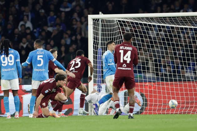 Serie a football match SSC Napoli vs Torino Torino s Italian midfielder Cesare Casadei scores against Napoli goal of 2-1 during the Serie A football match between SSC Napoli and Torino at the Diego Armando Maradona Stadium in Naples on March 06, 2026. _BPH1291 Copyright: xAntonioxBalascox