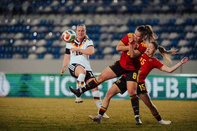 06.03.26, Women, Football, U23 Friendly Match, Germany - Belgium Luca Birkholz ( 18 - Germany U23) taking a shot on the goal Bochum Lohrheidestadion - Wattenscheid NRW Deutschland