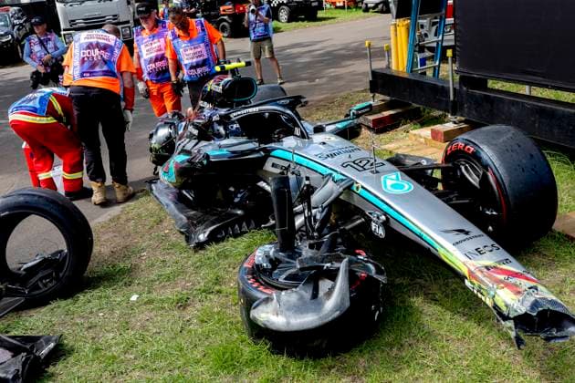 MELBOURNE Formula 1 driver Kimi Antonelli of Mercedes AMG Petronas Formula One Team after the accident during Formula 1 Melbourne free practice and qualifying at Albert Park on March 7, 2025 in Melbourne, Australia Photo by DeFodi Images