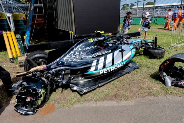 MELBOURNE Formula 1 driver Kimi Antonelli of Mercedes AMG Petronas Formula One Team after the accident during the Formula 1 Melbourne free practice and qualifying at Albert Park on March 7, 2025 in Melbourne, Australia Photo by DeFodi Images