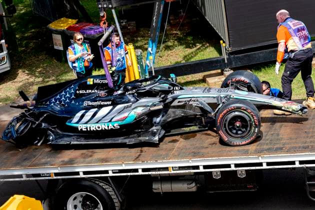 MELBOURNE Formula 1 driver Kimi Antonelli of Mercedes AMG Petronas Formula One Team after the accident during Formula 1 Melbourne free practice and qualifying at Albert Park on March 7, 2025 in Melbourne, Australia Photo by DeFodi Images