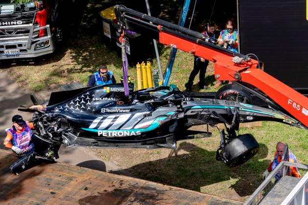 MELBOURNE Formula 1 driver Kimi Antonelli of Mercedes AMG Petronas Formula One Team after the accident during the Formula 1 Melbourne free practice and qualifying at Albert Park on March 7, 2025 in Melbourne, Australia Photo by DeFodi Images