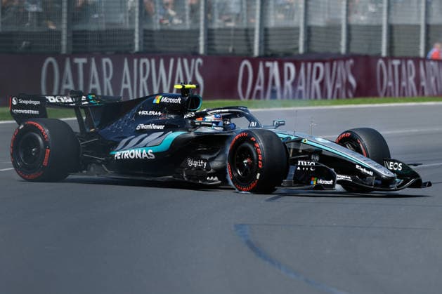 7th March 2026: Melbourne Grand Prix Circuit, Melbourne, Victoria, Australia: Formula One Australian Grand Prix, Qualifying Day; George Russell of the United Kingdom driving the 63 Mercedes AMG F! W17 Mercedes AMG spins out in turn 2  DavidxWoodley Content restricted for UK based newspaper