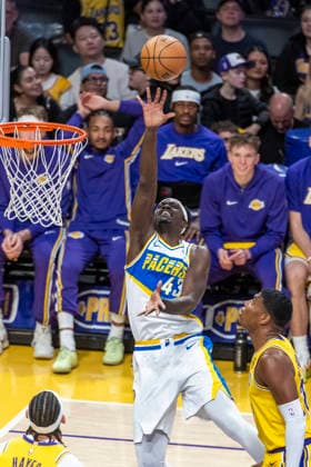 March 6, 2026, Los Angeles, California, USA: Indiana PacersÃ¢â‚¬â ¢ Pascal Siakam (43) shoots against the Los Angeles Lakers during an NBA, Basketball Herren, USA basketball game at Crypto.com Arena on Friday, March 6, 2026 in Los Angeles. NBA 2026: Pacers Vs Lakers  - ZUMAc68_ 20260306_zaf_c68_001 Copyright: xRingoxChiux