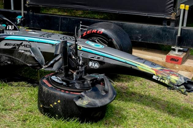 MELBOURNE Formula 1 driver Kimi Antonelli of Mercedes AMG Petronas Formula One Team damages his car during Formula 1 Melbourne free practice and qualifying at Albert Park on March 7, 2025 in Melbourne, Australia Photo by DeFodi Images