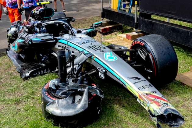 MELBOURNE Formula 1 driver Kimi Antonelli of Mercedes AMG Petronas Formula One Team damages his car during Formula 1 Melbourne free practice and qualifying at Albert Park on March 7, 2025 in Melbourne, Australia Photo by DeFodi Images