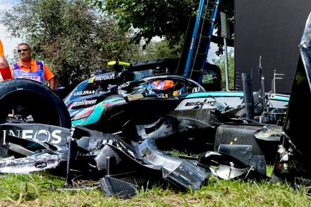MELBOURNE Formula 1 driver Kimi Antonelli of Mercedes AMG Petronas Formula One Team damages his car during Formula 1 Melbourne free practice and qualifying at Albert Park on March 7, 2025 in Melbourne, Australia Photo by DeFodi Images