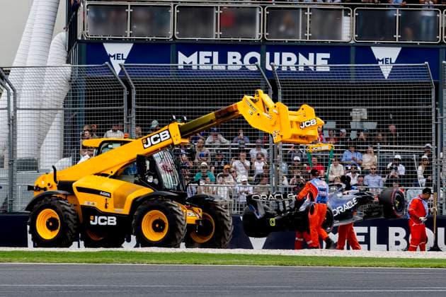 MELBOURNE Formula 1 driver Max Verstappen of Oracle Red Bull Racing crashes his car at Turn 1 during Formula 1 Melbourne free practice and qualifying at Albert Park on March 7, 2025 in Melbourne, Australia Photo by DeFodi Images