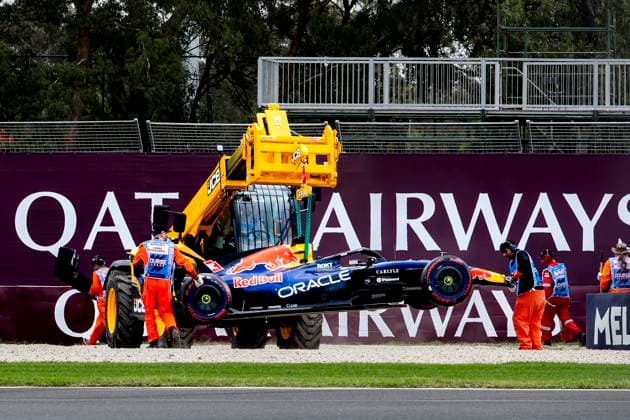 MELBOURNE Formula 1 driver Max Verstappen of Oracle Red Bull Racing crashes his car at Turn 1 during Formula 1 Melbourne free practice and qualifying at Albert Park on March 7, 2025 in Melbourne, Australia Photo by DeFodi Images