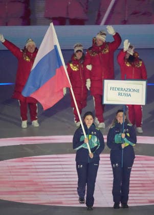 (260307) -- VERONA, March 7, 2026 -- Members of the delegation of Russia parade during the opening ceremony of Milan-Cortina 2026 Paralympic Winter games, Winterspiele,Spiele, Summer games at Verona Olympic Arena in Verona, Italy, March 6, 2026. ) (SP)ITALY-VERONA-PARALYMPIC WINTER GAMES-OPENING CEREMONY CaixYang 