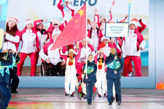 (260307) -- VERONA, March 7, 2026 -- Members of the delegation of China parade during the opening ceremony of Milan-Cortina 2026 Paralympic Winter games, Winterspiele,Spiele, Summer games at Verona Olympic Arena in Verona, Italy, March 6, 2026. ) (SP)ITALY-VERONA-PARALYMPIC WINTER GAMES-OPENING CEREMONY LixJing 