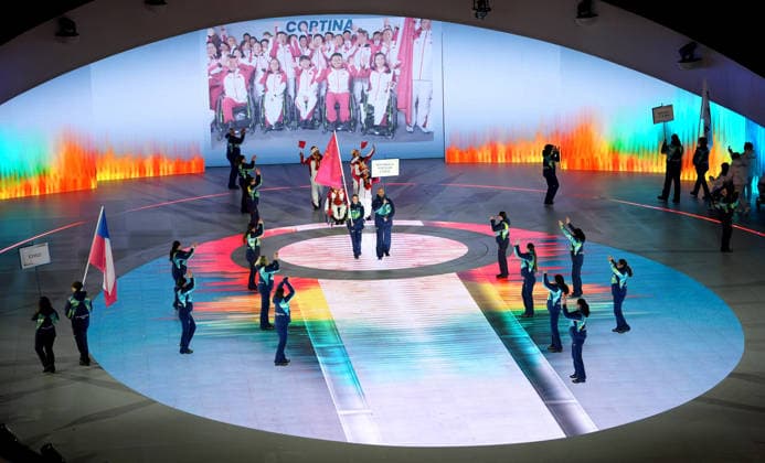 (260307) -- VERONA, March 7, 2026 -- Members of the delegation of China parade during the opening ceremony of Milan-Cortina 2026 Paralympic Winter games, Winterspiele,Spiele, Summer games at Verona Olympic Arena in Verona, Italy, March 6, 2026. ) (SP)ITALY-VERONA-PARALYMPIC WINTER GAMES-OPENING CEREMONY CaixYang 