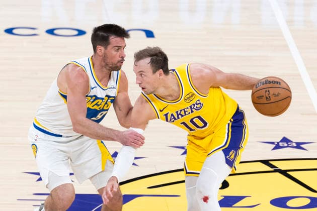 March 6, 2026, Los Angeles, California, USA: Los Angeles LakersÃ¢â‚¬â ¢ Luke Kennard (10) drives against Indiana PacersÃ¢â‚¬â ¢ T.J. McConnell (9) during an NBA, Basketball Herren, USA basketball game at Crypto.com Arena on Friday, March 6, 2026 in Los Angeles. NBA 2026: Pacers Vs Lakers  - ZUMAc68_ 20260306_zaf_c68_047 Copyright: xRingoxChiux